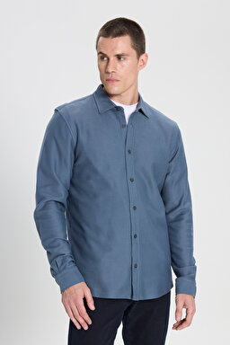 Regular Fit Normal Kesim %100 Pamuk İndigo Gömlek - Indigo-W242585315