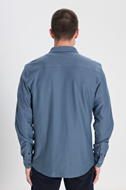 Regular Fit Normal Kesim %100 Pamuk İndigo Gömlek - Indigo-W242585315 (görsel 6)