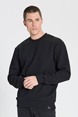 Regular Fit Normal Kesim Bisiklet Yaka Siyah Sweatshirt - Black-W242593001 (görsel 2)
