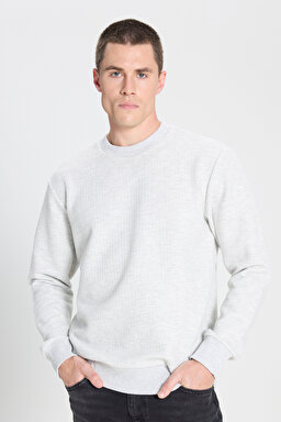 Regular Fit Normal Kesim Bisiklet Yaka Gri Melanj Sweatshirt - Gray Melange-W242593036