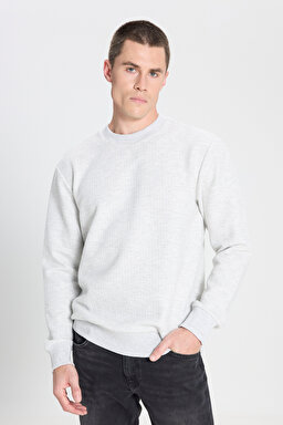 Regular Fit Normal Kesim Bisiklet Yaka Gri Melanj Sweatshirt - Gray Melange-W242593036 (görsel 2)