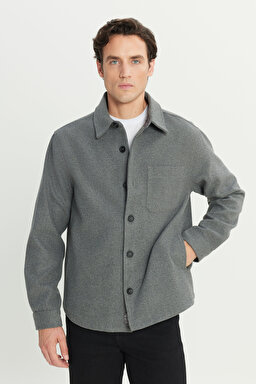 Loose Fit Rahat Kesim Antrasit Melanj Gömlek Ceket - Antrasit Melanj-W242599ANM (görsel 2)