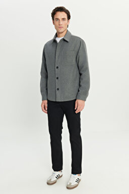 Loose Fit Rahat Kesim Antrasit Melanj Gömlek Ceket - Antrasit Melanj-W242599ANM (görsel 3)