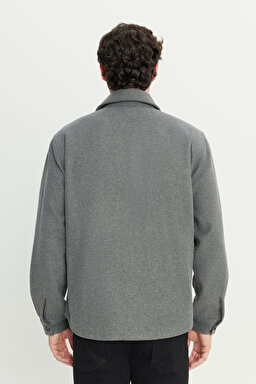 Loose Fit Rahat Kesim Antrasit Melanj Gömlek Ceket - Antrasit Melanj-W242599ANM (görsel 5)