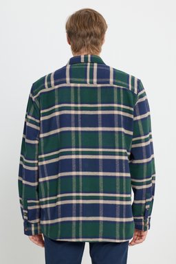 Relaxed Fit Geniş Kesim %100 Pamuk Yeşil Ekoseli Gömlek - Multi-W242602900 (görsel 4)