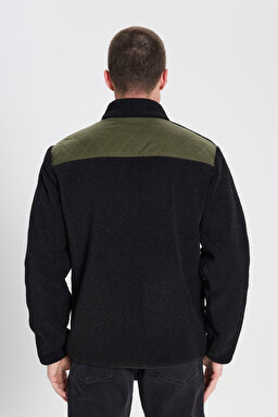 Regular Fit Normal Kesim Fermuarlı Siyah Sherpa Ceket - Black-W242640001 (görsel 5)