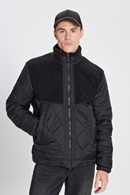 Regular Fit Normal Kesim Sherpa Detaylı Siyah Kapitone Mont - Black-W242644001 (görsel 2)