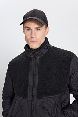 Regular Fit Normal Kesim Sherpa Detaylı Siyah Kapitone Mont - Black-W242644001 (görsel 5)