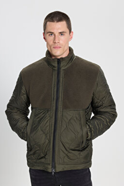 Regular Fit Normal Kesim Sherpa Detaylı Haki Kapitone Mont - Khaki-W242644801 (görsel 2)