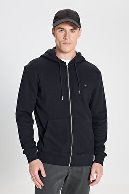 Regular Fit Normal Kesim Kapüşonlu %100 Pamuk Sweatshirt Ceket - Black-W242664001 (görsel 5)