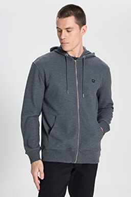 Regular Fit Normal Kesim Kapüşonlu Antrasit Melanj Sweatshirt - Antrasit Melanj-W242664ANM
