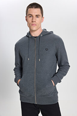 Regular Fit Normal Kesim Kapüşonlu Antrasit Melanj Sweatshirt - Antrasit Melanj-W242664ANM (görsel 2)