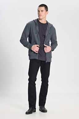 Regular Fit Normal Kesim Kapüşonlu Antrasit Melanj Sweatshirt - Antrasit Melanj-W242664ANM (görsel 3)