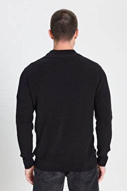 Regular Fit Normal Kesim Fermuar Detaylı Siyah Triko Kazak - Black-W242666001 (görsel 6)