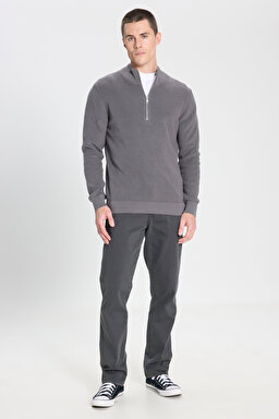 Regular Fit Normal Kesim Fermuar Detaylı Antrasit Triko Kazak - Anthracite-W242666003 (görsel 3)