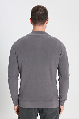 Regular Fit Normal Kesim Fermuar Detaylı Antrasit Triko Kazak - Anthracite-W242666003 (görsel 5)