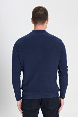 Regular Fit Normal Kesim %100 Pamuk Fermuar Detaylı Lacivert Triko Kazak - Navy-W242666410 (görsel 5)