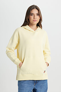 Loose Fit Rahat Kesim Kapüşonlu İçi Polarlı Sarı Sweatshirt - Yellow-W242706200 (görsel 2)