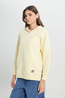 Loose Fit Rahat Kesim Kapüşonlu İçi Polarlı Sarı Sweatshirt - Yellow-W242706200 (görsel 3)