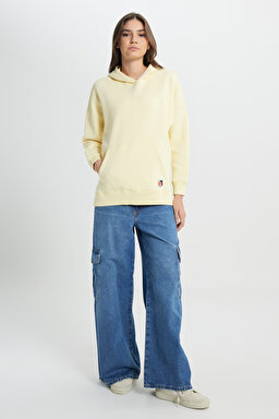 Loose Fit Rahat Kesim Kapüşonlu İçi Polarlı Sarı Sweatshirt - Yellow-W242706200 (görsel 4)