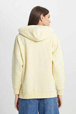 Loose Fit Rahat Kesim Kapüşonlu İçi Polarlı Sarı Sweatshirt - Yellow-W242706200 (görsel 6)