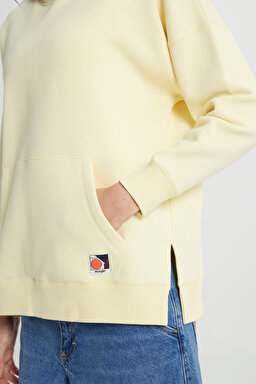 Loose Fit Rahat Kesim Kapüşonlu İçi Polarlı Sarı Sweatshirt - Yellow-W242706200 (görsel 7)