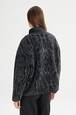 Regular Fit Normal Kesim Desenli Siyah Sherpa Ceket - Black-W242707001 (görsel 6)