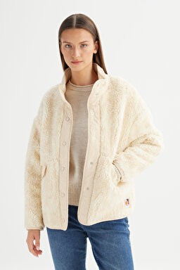 Regular Fit Normal Kesim Desenli Bej Sherpa Ceket - Beige-W242707614