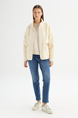 Regular Fit Normal Kesim Desenli Bej Sherpa Ceket - Beige-W242707614 (görsel 2)
