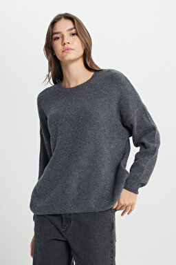 Regular Fit Normal Kesim Antrasit Triko Hırka - Anthra Melange-W242710037