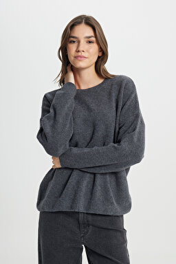 Regular Fit Normal Kesim Antrasit Triko Hırka - Anthra Melange-W242710037 (görsel 2)