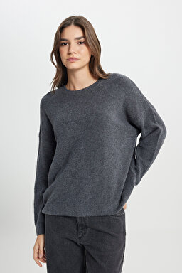 Regular Fit Normal Kesim Antrasit Triko Hırka - Anthra Melange-W242710037 (görsel 3)