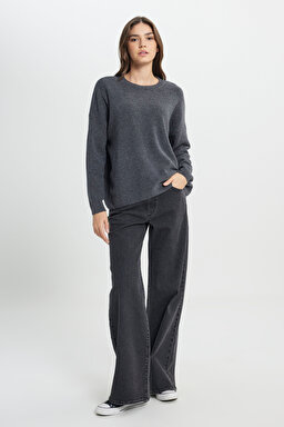 Regular Fit Normal Kesim Antrasit Triko Hırka - Anthra Melange-W242710037 (görsel 4)