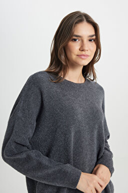 Regular Fit Normal Kesim Antrasit Triko Hırka - Anthra Melange-W242710037 (görsel 5)
