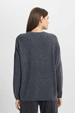 Regular Fit Normal Kesim Antrasit Triko Hırka - Anthra Melange-W242710037 (görsel 6)