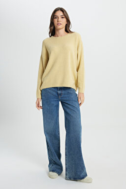 Regular Fit Normal Kesim Sarı Triko Kazak - Yellow-W242710200 (görsel 3)
