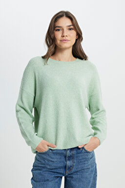 Regular Fit Normal Kesim Mint Yeşili Triko Kazak - Mint Green-W242710303 (görsel 2)