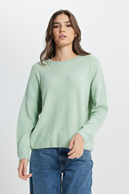 Regular Fit Normal Kesim Mint Yeşili Triko Kazak - Mint Green-W242710303 (görsel 3)