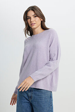 Regular Fit Normal Kesim Lila Triko Kazak - Lilac-W242710505