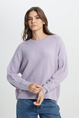 Regular Fit Normal Kesim Lila Triko Kazak - Lilac-W242710505 (görsel 2)
