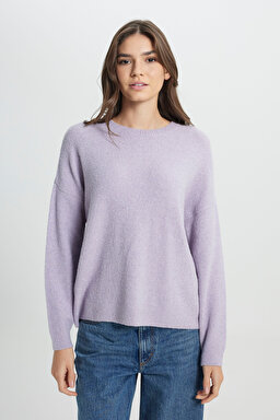 Regular Fit Normal Kesim Lila Triko Kazak - Lilac-W242710505 (görsel 4)