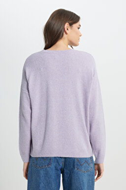 Regular Fit Normal Kesim Lila Triko Kazak - Lilac-W242710505 (görsel 5)
