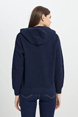 Relaxed Fit Geniş Kesim Kapüşonlu Lacivert Triko Kazak - Navy-W242711410 (görsel 5)