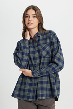 Oversize Bol Kesim %100 Pamuk Koyu Yeşil Gömlek - Dark Green-W242716826