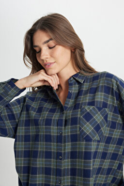 Oversize Bol Kesim %100 Pamuk Koyu Yeşil Gömlek - Dark Green-W242716826 (görsel 4)