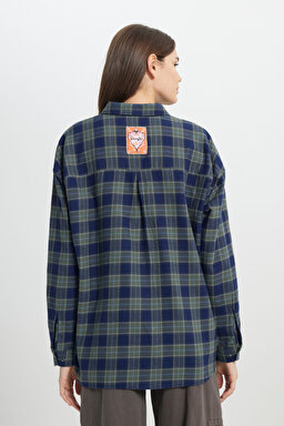 Oversize Bol Kesim %100 Pamuk Koyu Yeşil Gömlek - Dark Green-W242716826 (görsel 6)