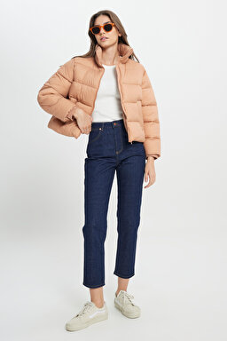 Loose Fit Rahat Kesim Pembe Şişme Mont - Dusty Pink-W242720613 (görsel 3)