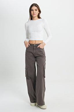 Regular Fit Normal Kesim Bisiklet Yaka Beyaz Uzun Kollu Tişört - White-W242721100 (görsel 4)