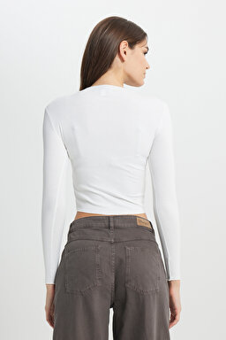 Regular Fit Normal Kesim Bisiklet Yaka Beyaz Uzun Kollu Tişört - White-W242721100 (görsel 6)