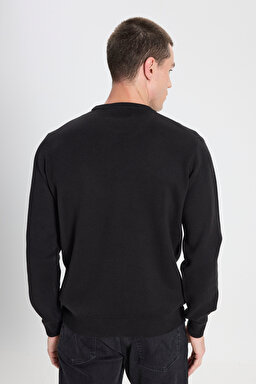 Regular Fit Normal Kesim Bisiklet Yaka Siyah Triko Kazak - Black-W242724001 (görsel 5)